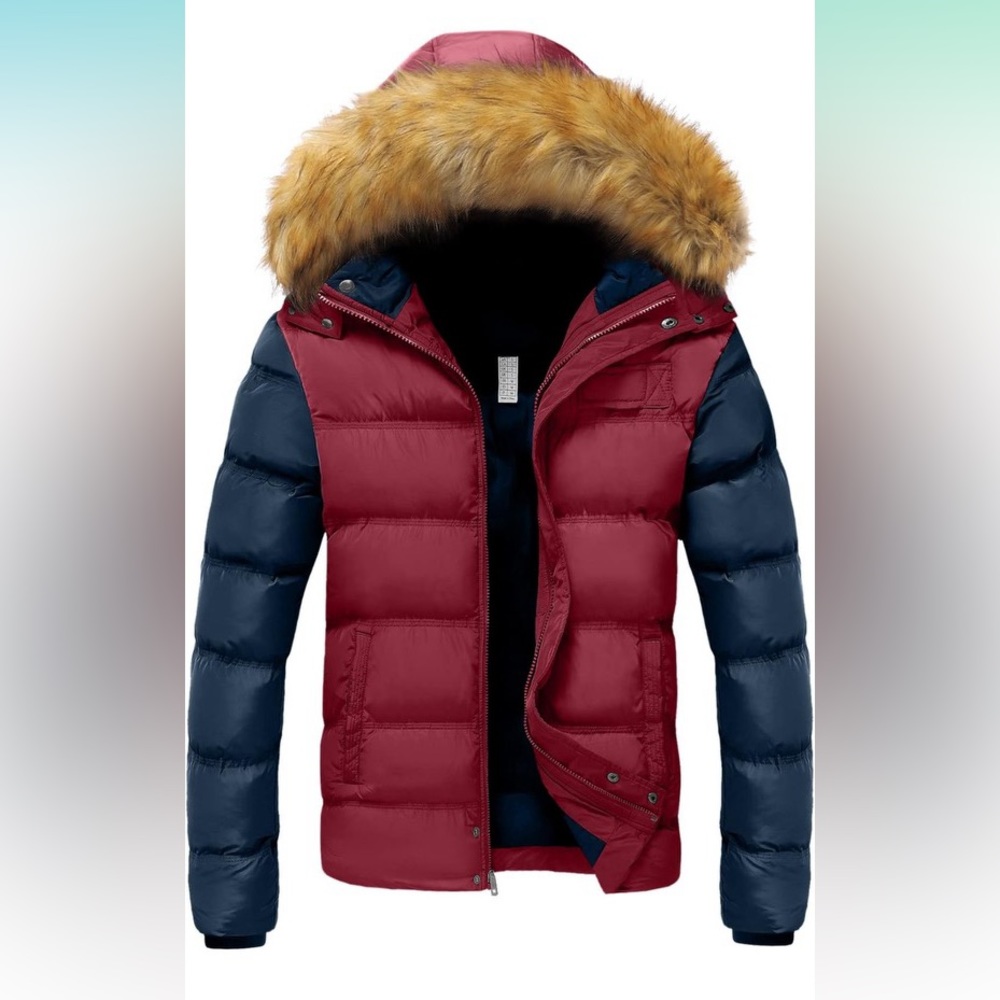 Mens *brand new * Szory puffer coat with removable hood with fur trim .